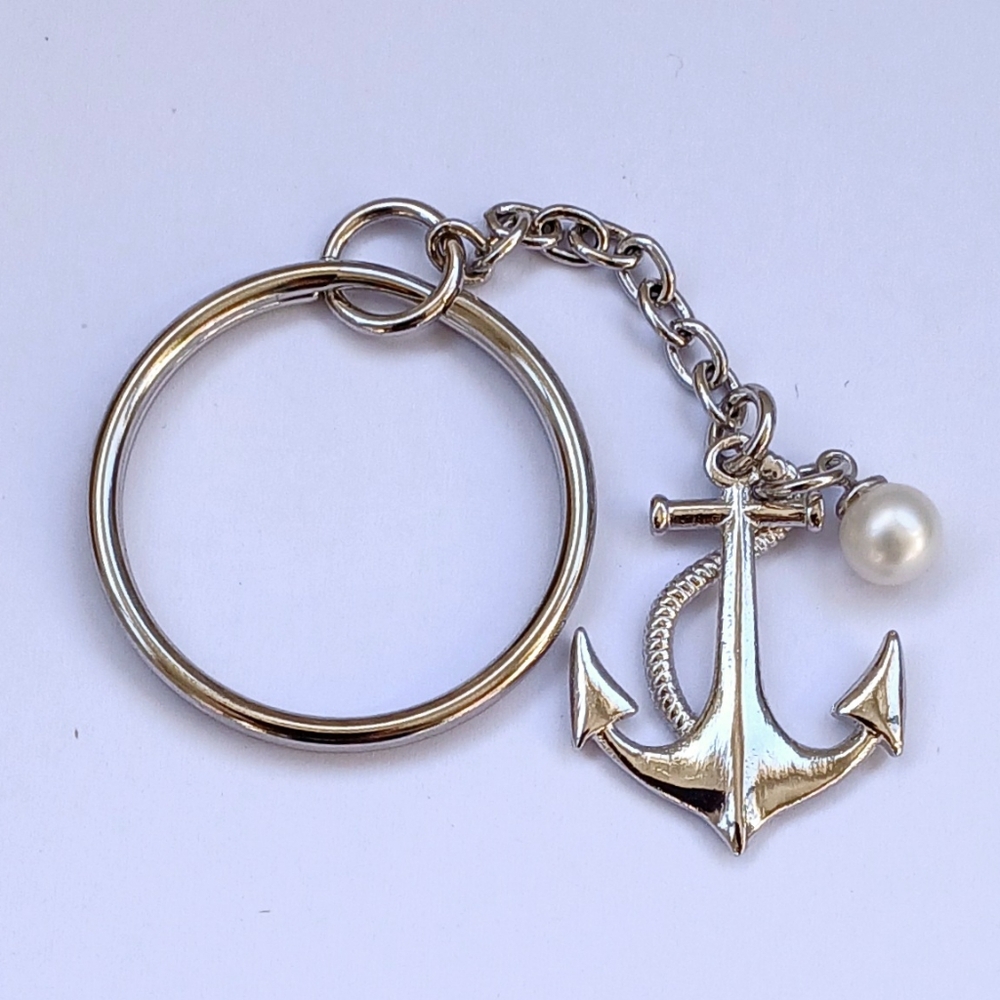 Vantel Pearls Anchors Away Keychain Silver Anchor White Pearl New